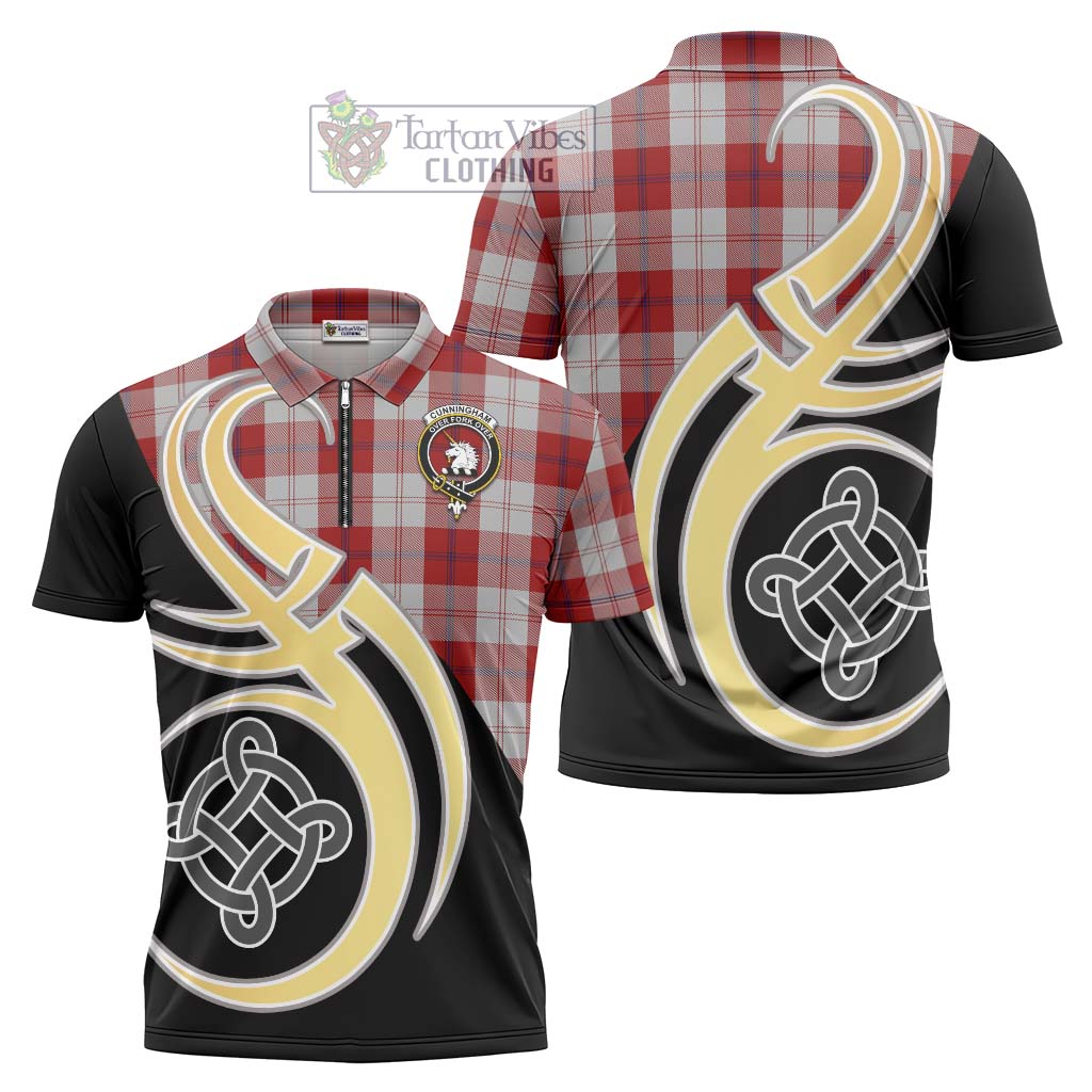 Tartan Vibes Clothing Cunningham Dress Tartan Zipper Polo Shirt with Family Crest and Celtic Symbol Style