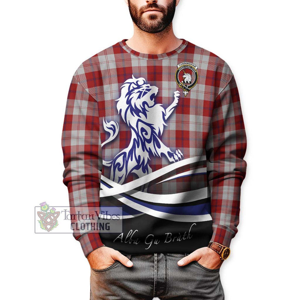 Cunningham Dress Tartan Sweatshirt with Alba Gu Brath Regal Lion Emblem Unisex - Tartanvibesclothing Shop