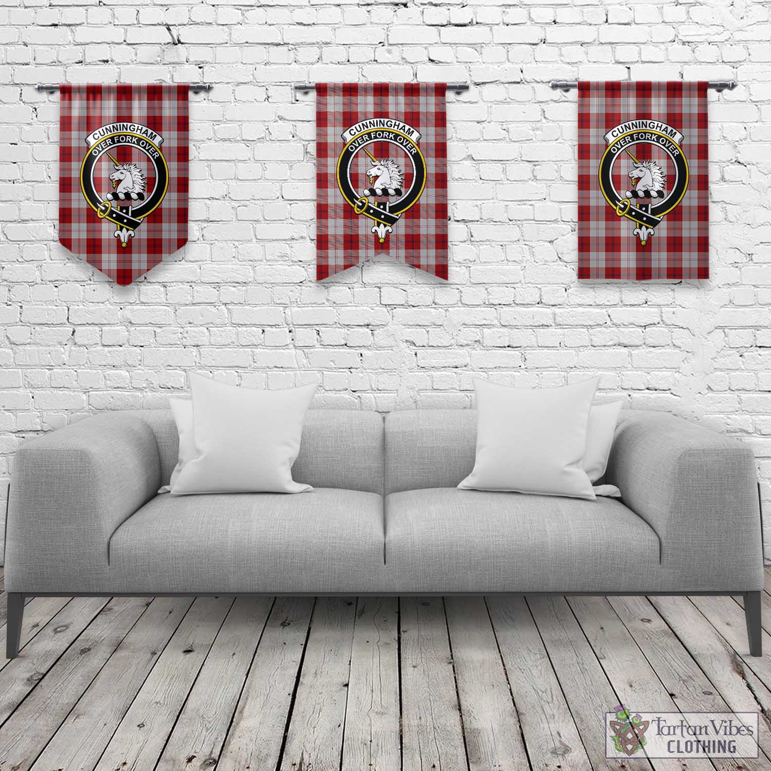 Tartan Vibes Clothing Cunningham Dress Tartan Gonfalon, Tartan Banner with Family Crest