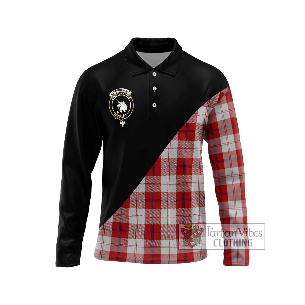 Cunningham Dress Tartan Long Sleeve Polo Shirt with Family Crest and Military Logo Style Unisex - Tartanvibesclothing Shop