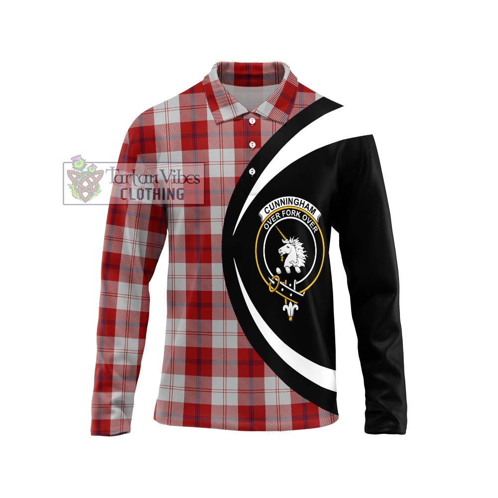 Cunningham Dress Tartan Long Sleeve Polo Shirt with Family Crest Circle Style Unisex - Tartan Vibes Clothing