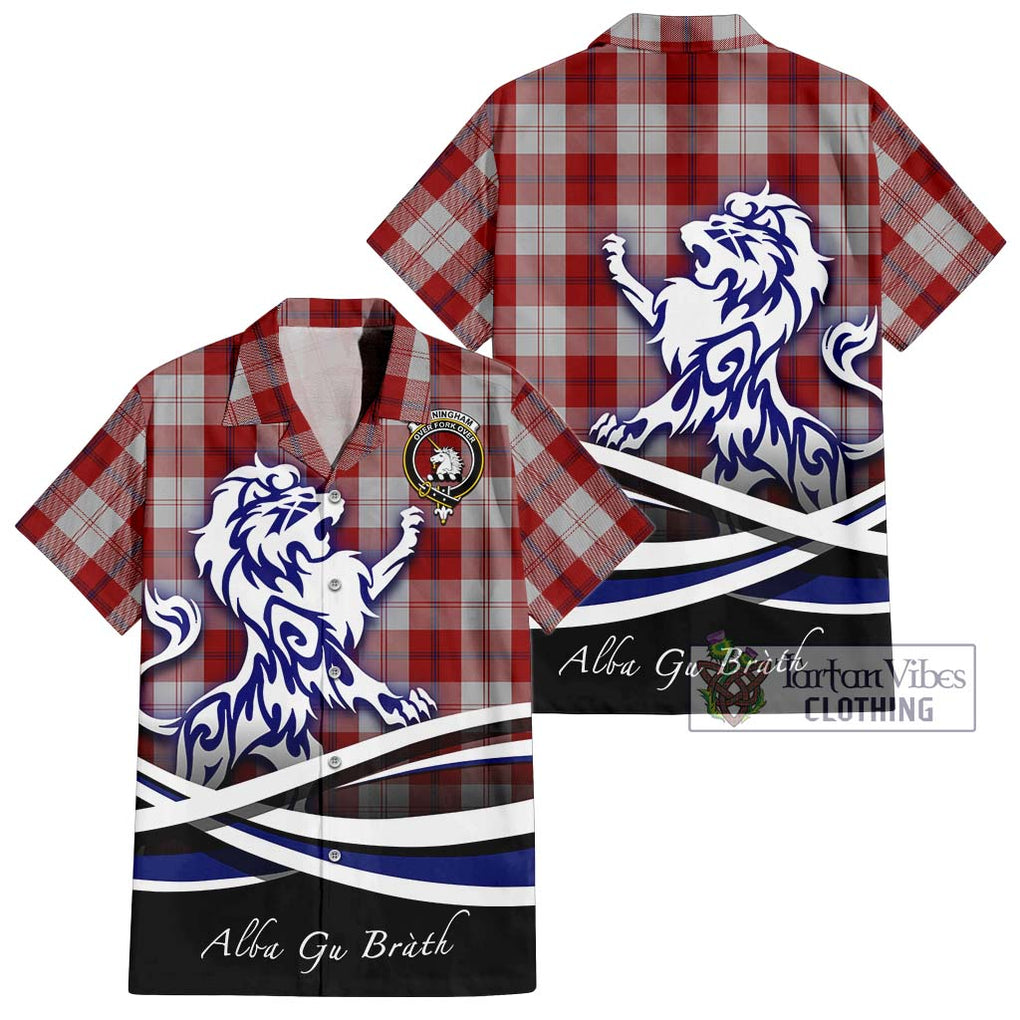 Cunningham Dress Tartan Short Sleeve Button Shirt with Alba Gu Brath Regal Lion Emblem Kid - Tartanvibesclothing Shop