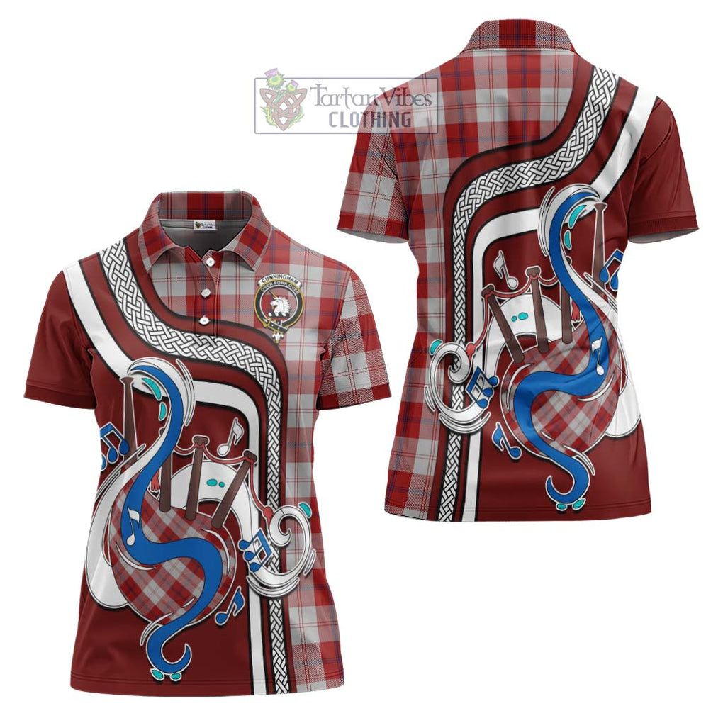 Cunningham Dress Tartan Women's Polo Shirt with Epic Bagpipe Style Women - Tartanvibesclothing Shop