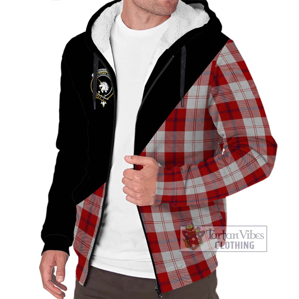 Cunningham Dress Tartan Sherpa Hoodie with Family Crest and Military Logo Style Unisex S - Tartanvibesclothing Shop