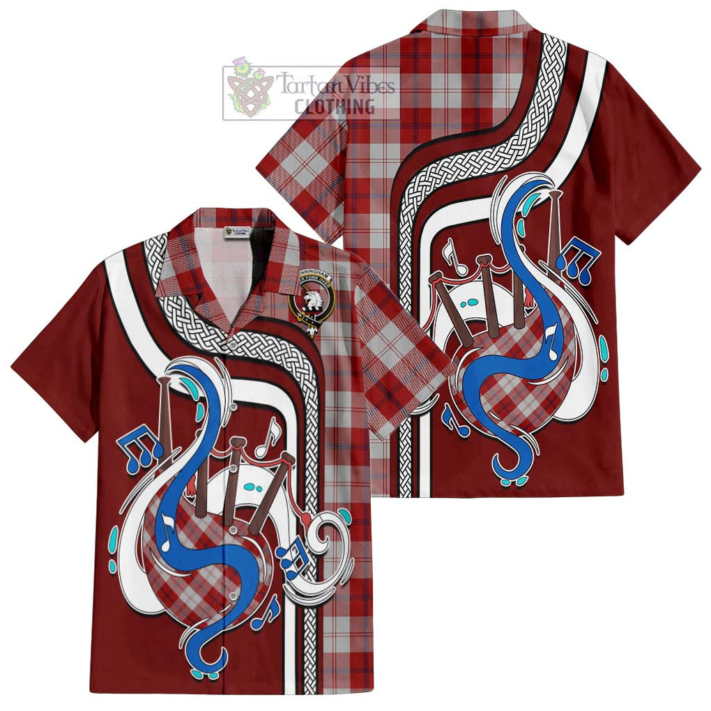 Cunningham Dress Tartan Short Sleeve Button Shirt with Epic Bagpipe Style Kid - Tartanvibesclothing Shop