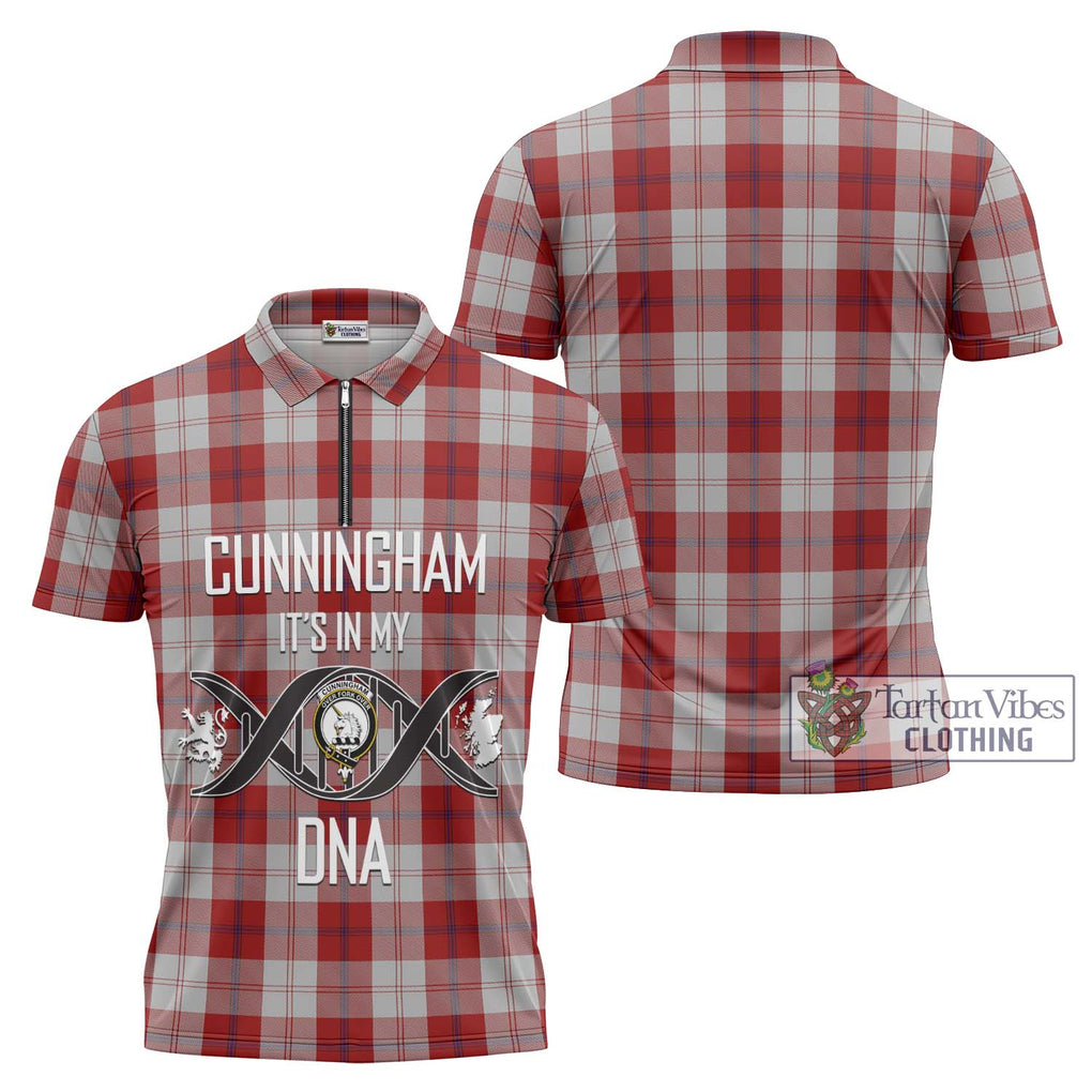 Cunningham Dress Tartan Zipper Polo Shirt with Family Crest DNA In Me Style Unisex - Tartanvibesclothing Shop