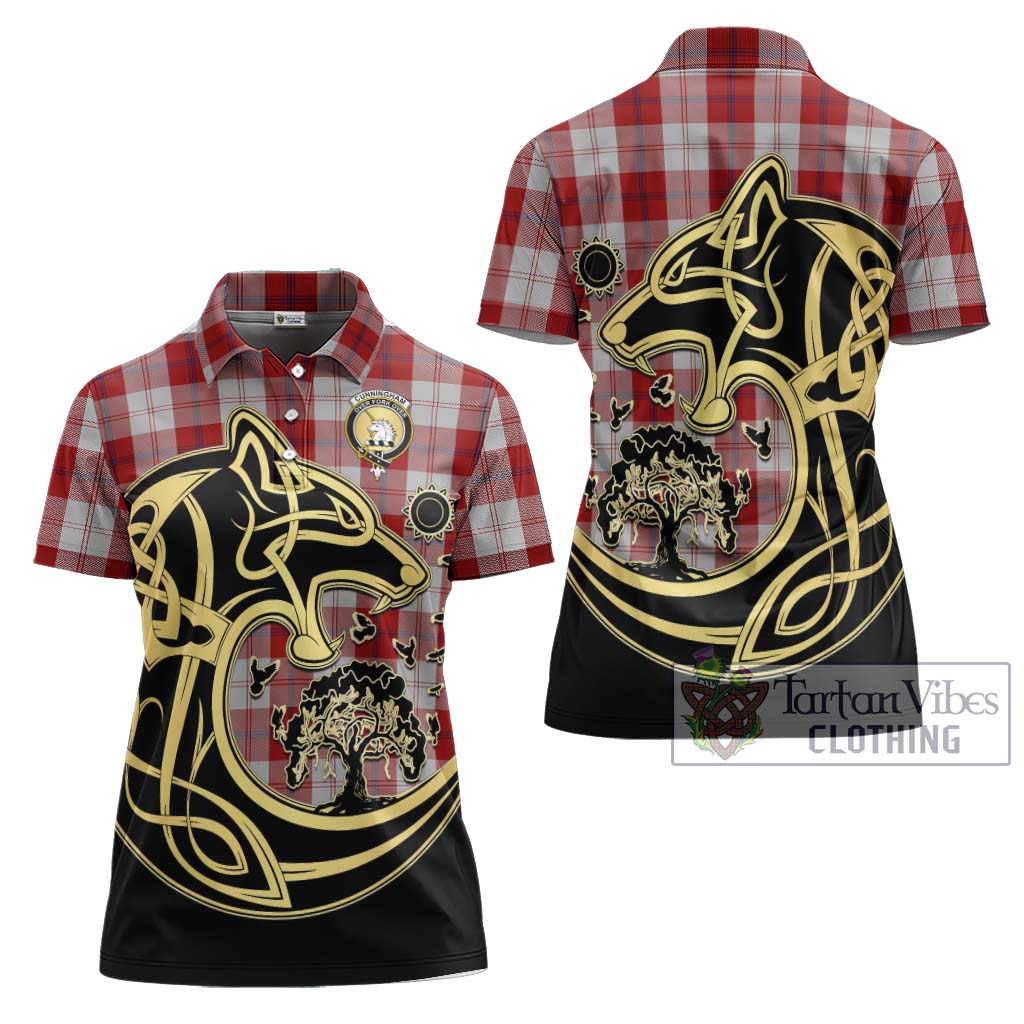 Tartan Vibes Clothing Cunningham Dress Tartan Women's Polo Shirt with Family Crest Celtic Wolf Style