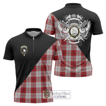 Cunningham Dress Tartan Zipper Polo Shirt with Family Crest and Military Logo Style