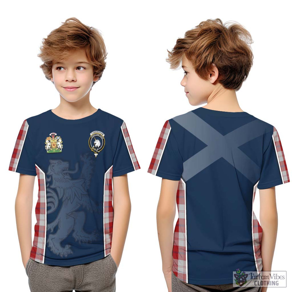 Cunningham Dress Tartan Kid T-Shirt with Family Crest and Lion Rampant Vibes Sport Style Youth XL Size14 - Tartan Vibes Clothing