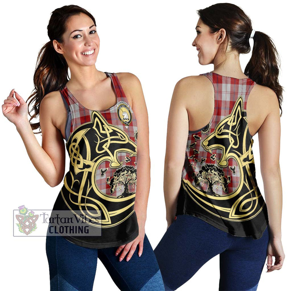 Cunningham Dress Tartan Women's Racerback Tanks with Family Crest Celtic Wolf Style 4XL - Tartan Vibes Clothing