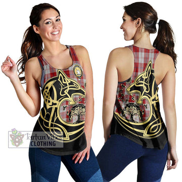 Cunningham Dress Tartan Women's Racerback Tanks with Family Crest Celtic Wolf Style