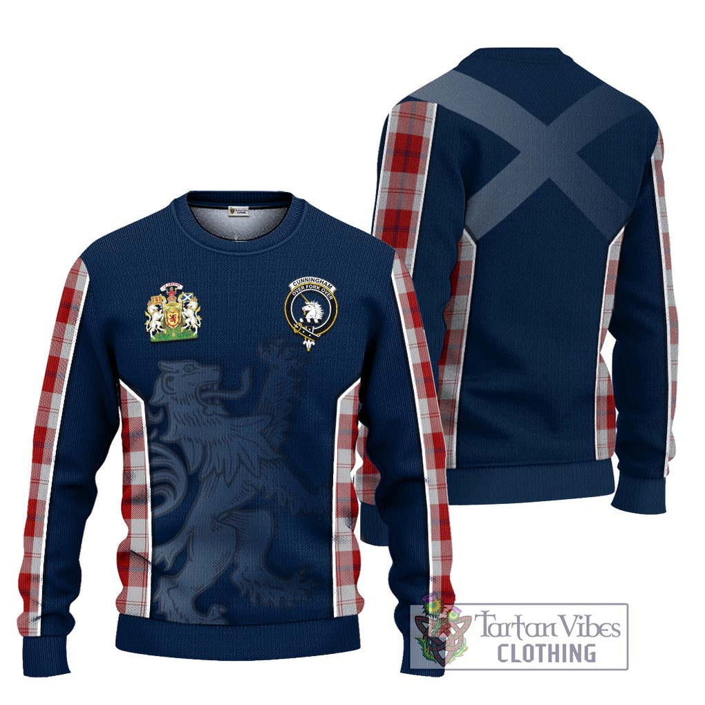 Cunningham Dress Tartan Knitted Sweater with Family Crest and Lion Rampant Vibes Sport Style Unisex - Tartan Vibes Clothing