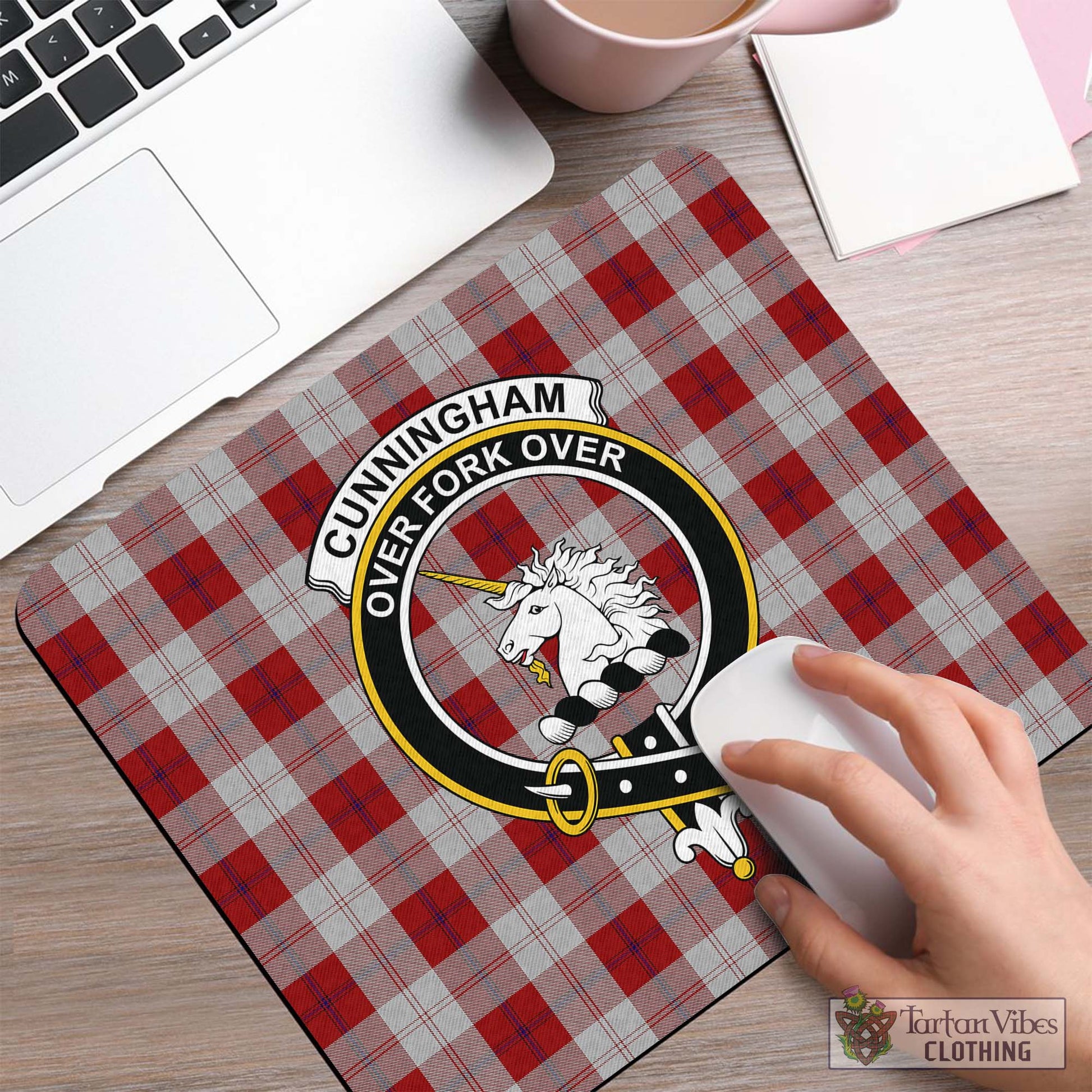 Tartan Vibes Clothing Cunningham Dress Tartan Mouse Pad with Family Crest