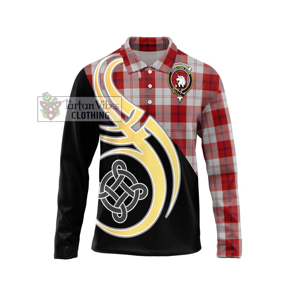 Cunningham Dress Tartan Long Sleeve Polo Shirt with Family Crest and Celtic Symbol Style Unisex - Tartan Vibes Clothing