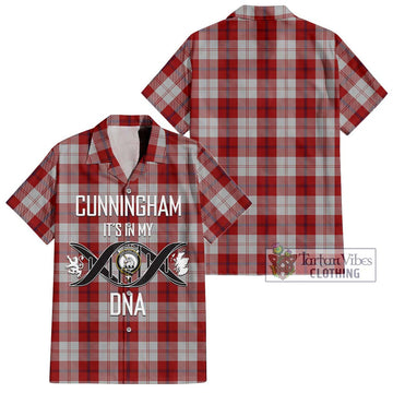 Cunningham Dress Tartan Short Sleeve Button Shirt with Family Crest DNA In Me Style