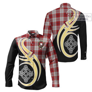 Cunningham Dress Tartan Long Sleeve Button Shirt with Family Crest and Celtic Symbol Style