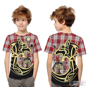 Cunningham Dress Tartan Kid T-Shirt with Family Crest Celtic Wolf Style