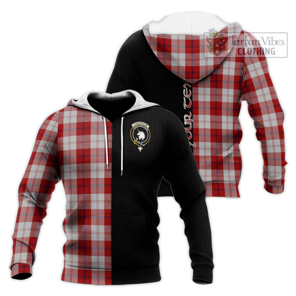 Cunningham Dress Tartan Knitted Hoodie with Family Crest and Half Of Me Style Unisex Knitted Pullover Hoodie - Tartanvibesclothing Shop