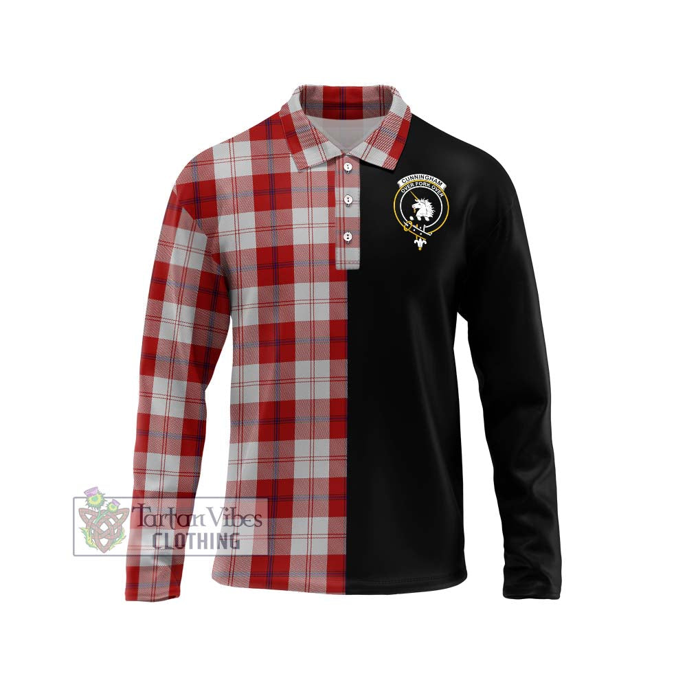 Cunningham Dress Tartan Long Sleeve Polo Shirt with Family Crest and Half Of Me Style Unisex - Tartanvibesclothing Shop