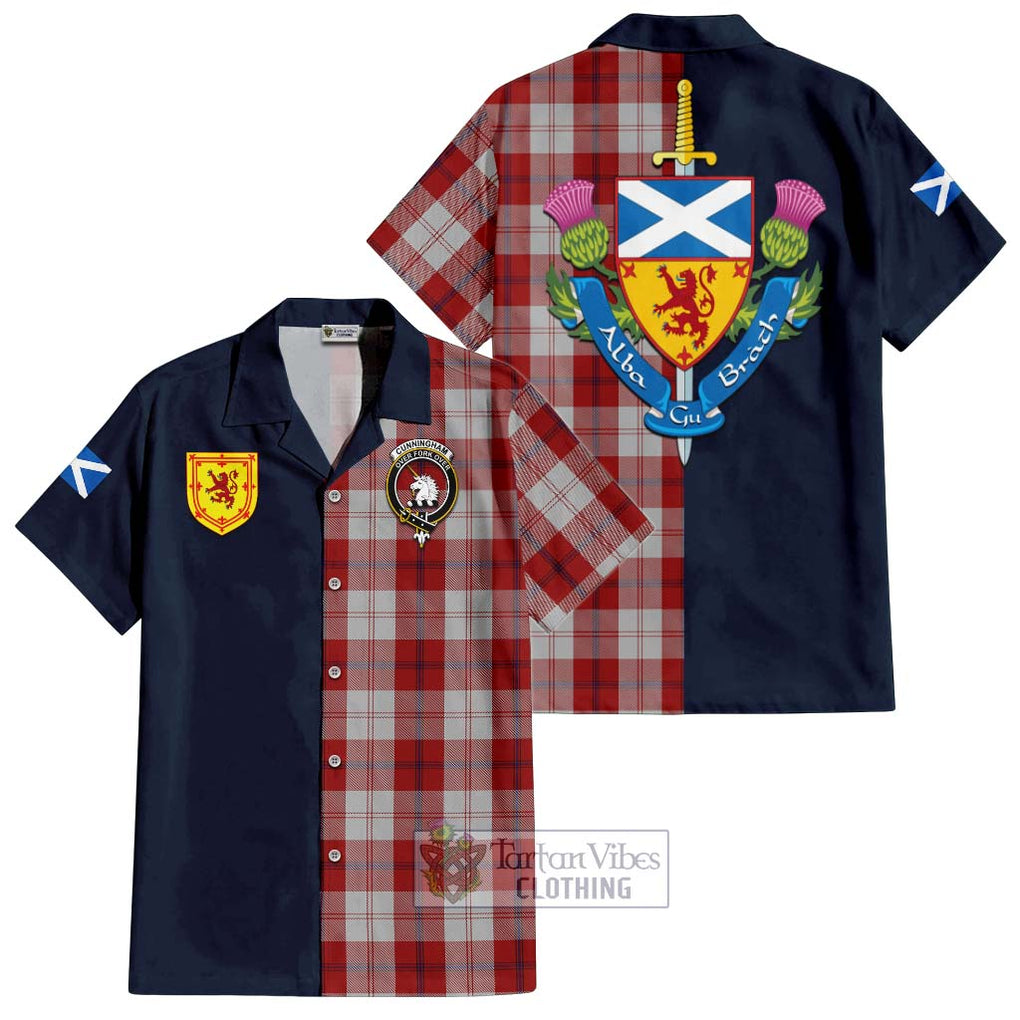 Tartan Vibes Clothing Cunningham Dress Tartan Short Sleeve Button Shirt with Scottish Lion Royal Arm Half Style