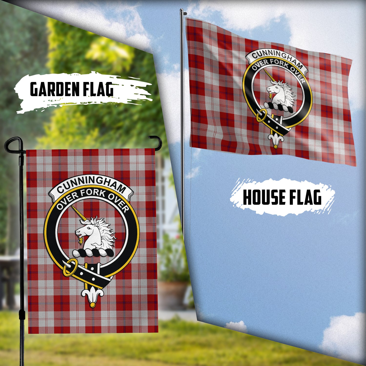 Cunningham Dress Tartan Flag with Family Crest Garden Flag (Vertical) - Tartan Vibes Clothing