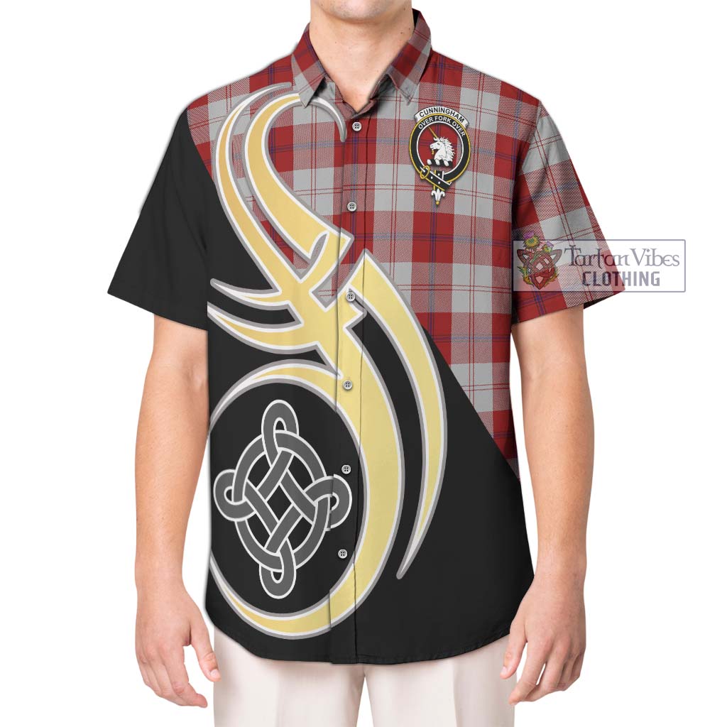 Cunningham Dress Tartan Short Sleeve Button Shirt with Family Crest and Celtic Symbol Style Kid - Tartan Vibes Clothing