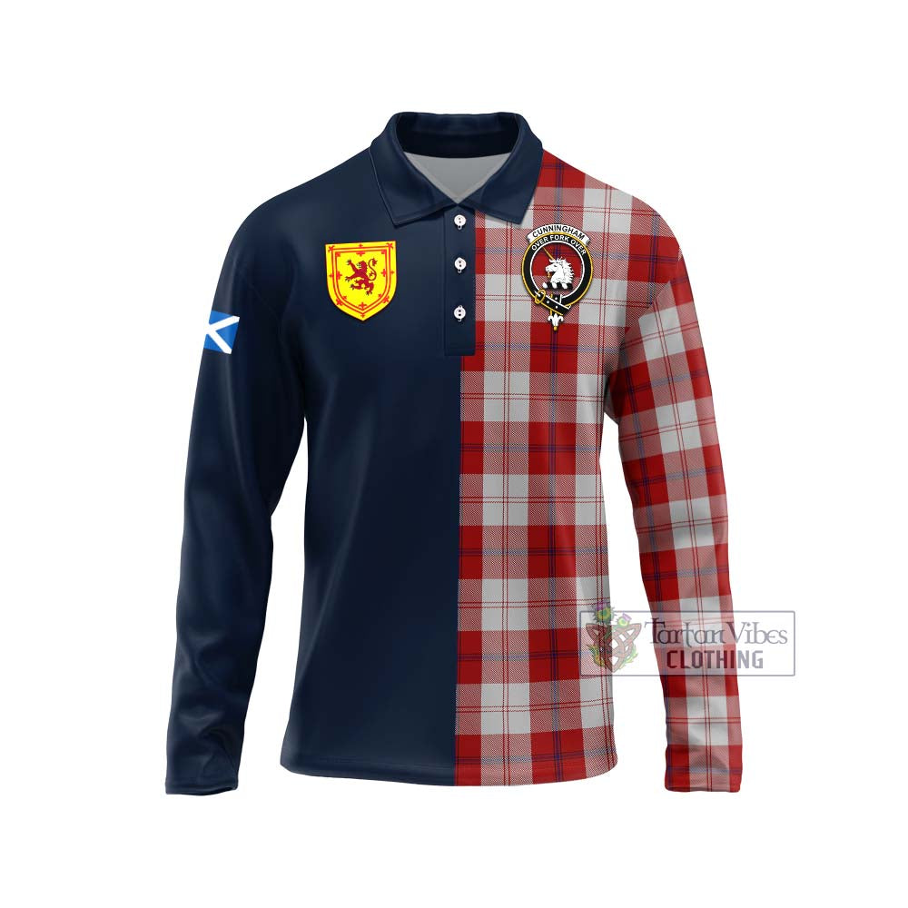 Tartan Vibes Clothing Cunningham Dress Tartan Long Sleeve Polo Shirt with Scottish Lion Royal Arm Half Style