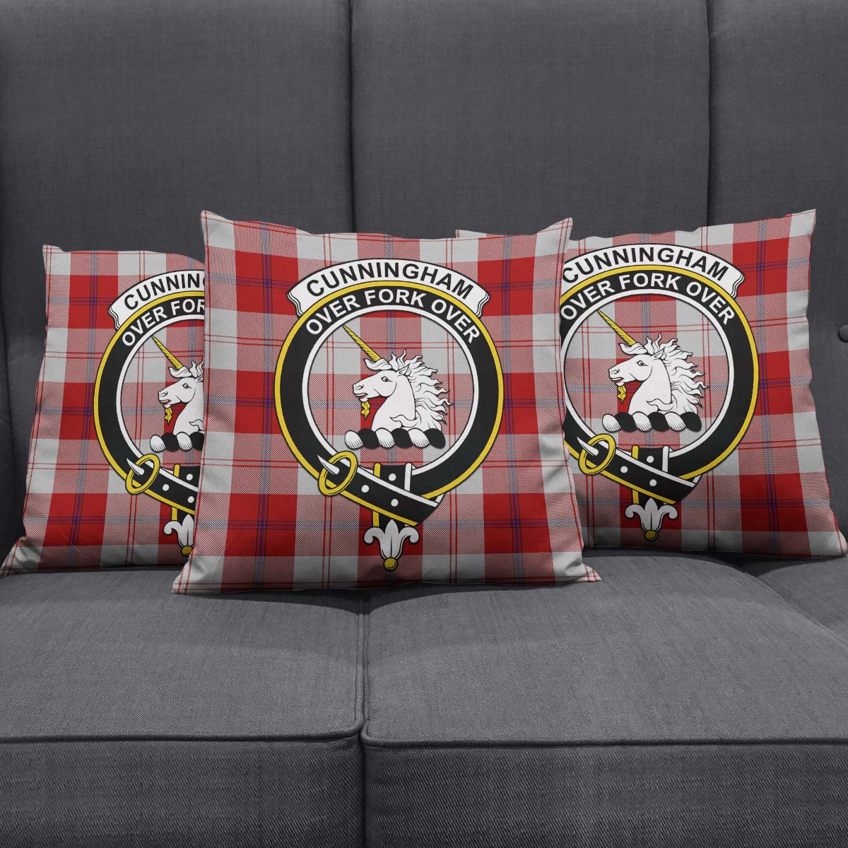 Cunningham Dress Tartan Pillow Cover with Family Crest Square Pillow Cover - Tartanvibesclothing