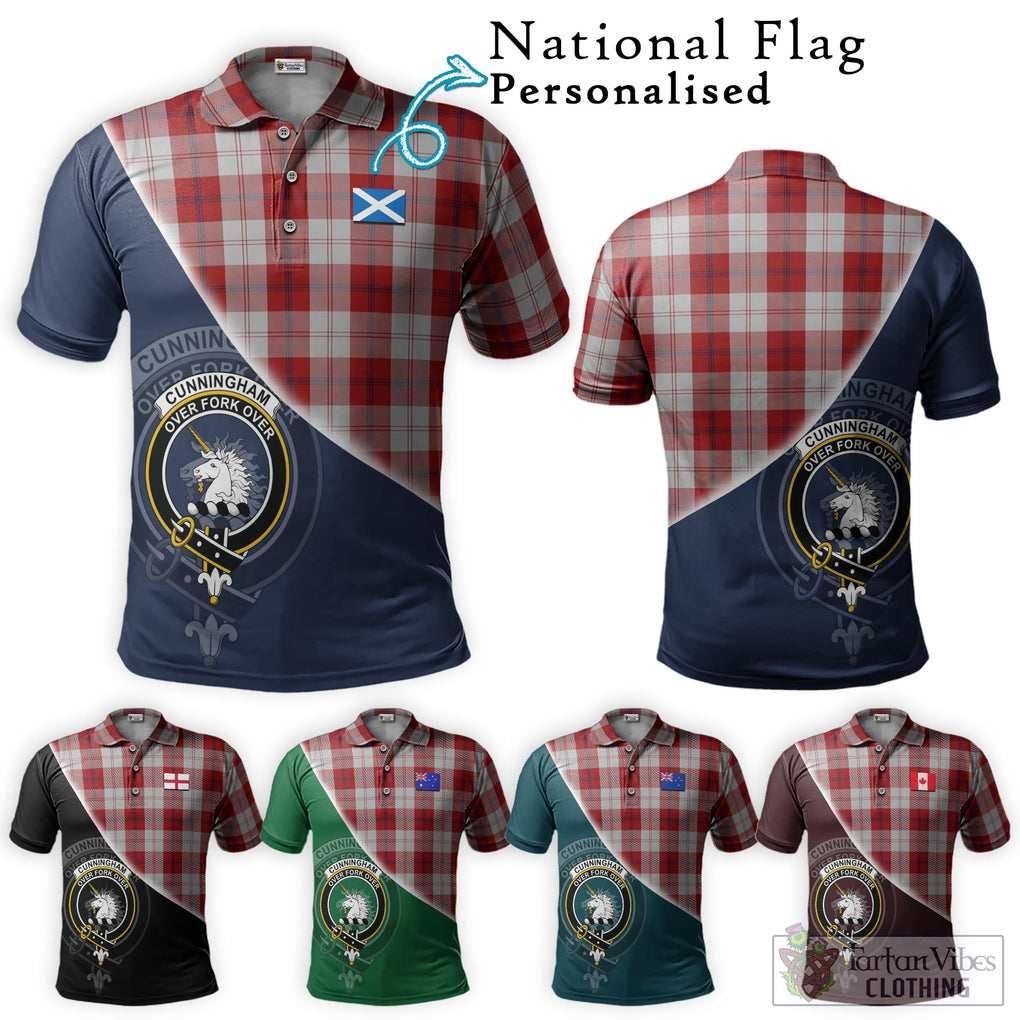 Cunningham Dress Tartan Polo Shirt with Personalised National Flag and Family Crest Half Style Maroon - Tartanvibesclothing Shop