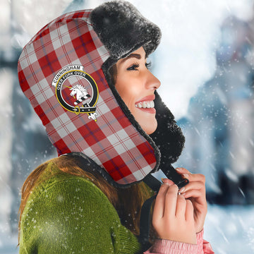 Cunningham Dress Tartan Winter Trapper Hat with Family Crest