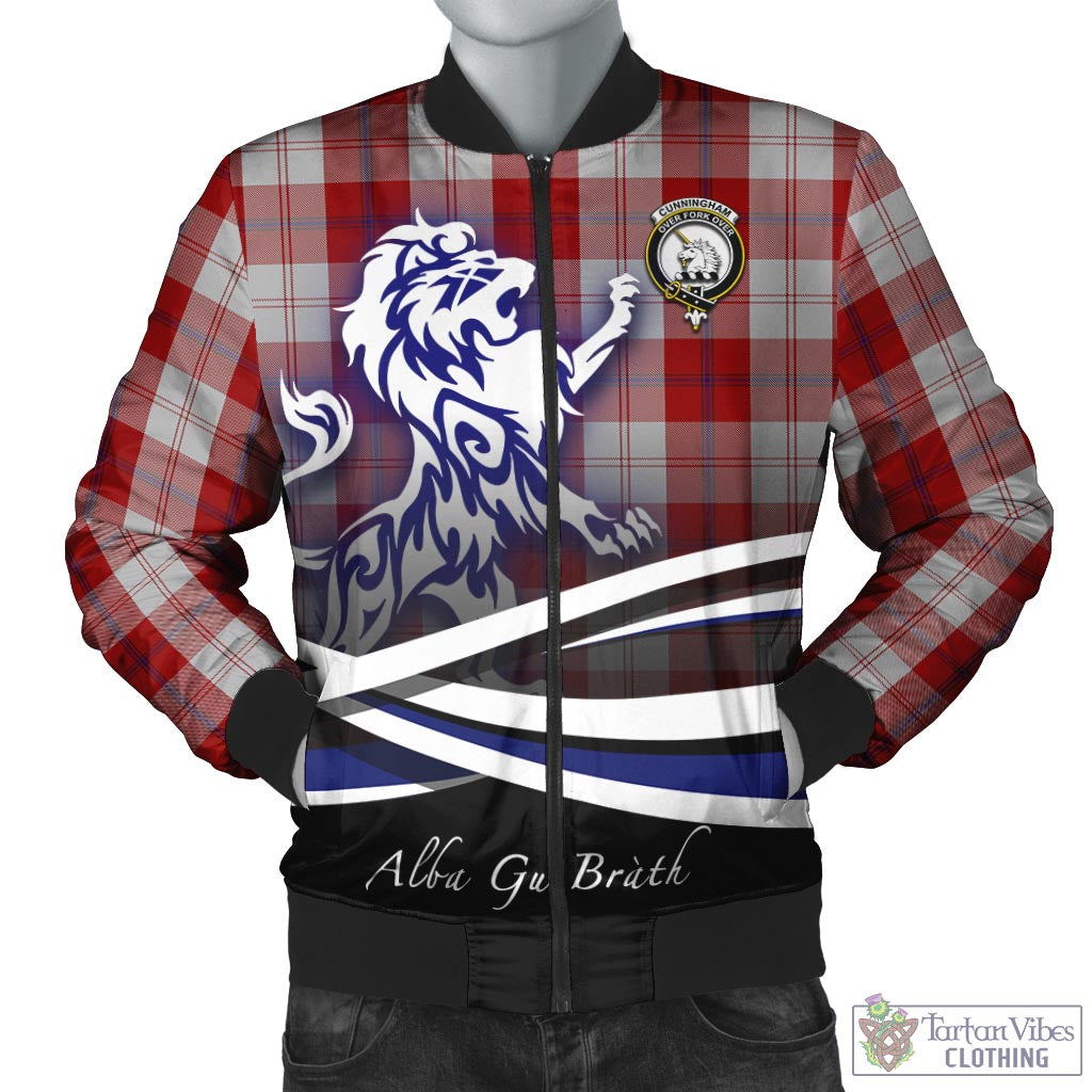 Tartan Vibes Clothing Cunningham Dress Tartan Bomber Jacket with Alba Gu Brath Regal Lion Emblem