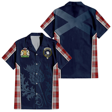 Cunningham Dress Tartan Short Sleeve Button Up Shirt with Family Crest and Scottish Thistle Vibes Sport Style