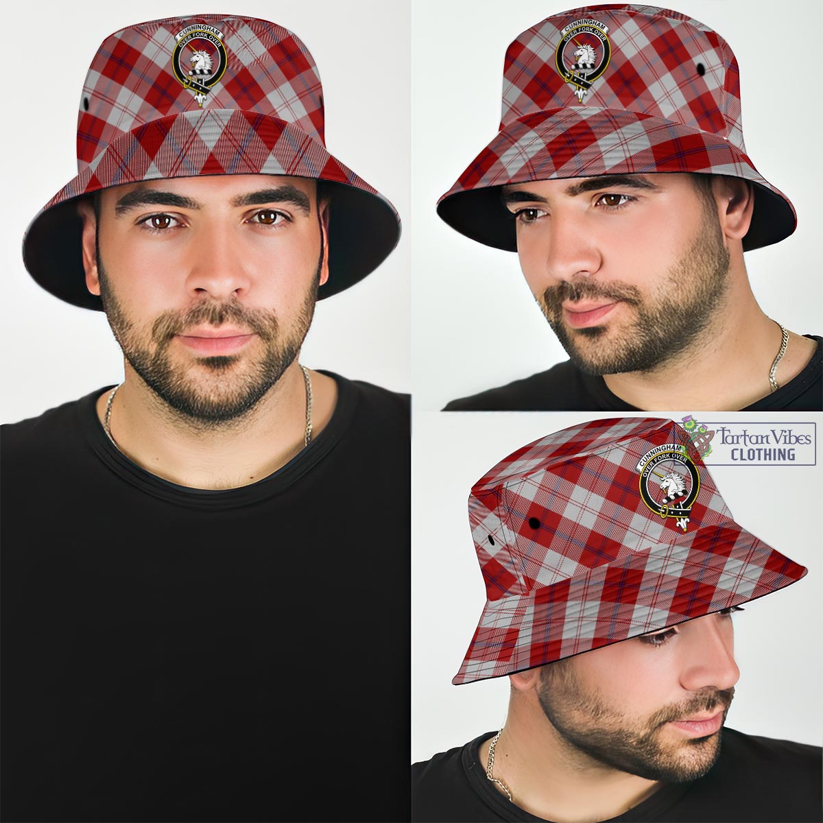 Tartan Vibes Clothing Cunningham Dress Tartan Bucket Hat with Family Crest