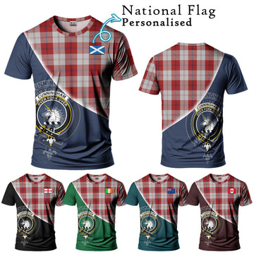 Cunningham Dress Tartan T-Shirt with Personalised National Flag and Family Crest Half Style