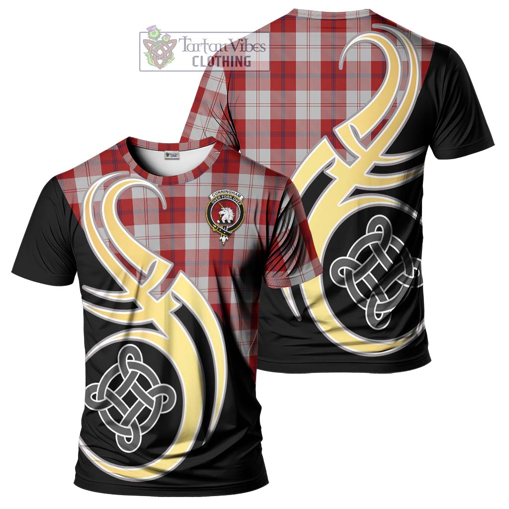 Tartan Vibes Clothing Cunningham Dress Tartan T-Shirt with Family Crest and Celtic Symbol Style