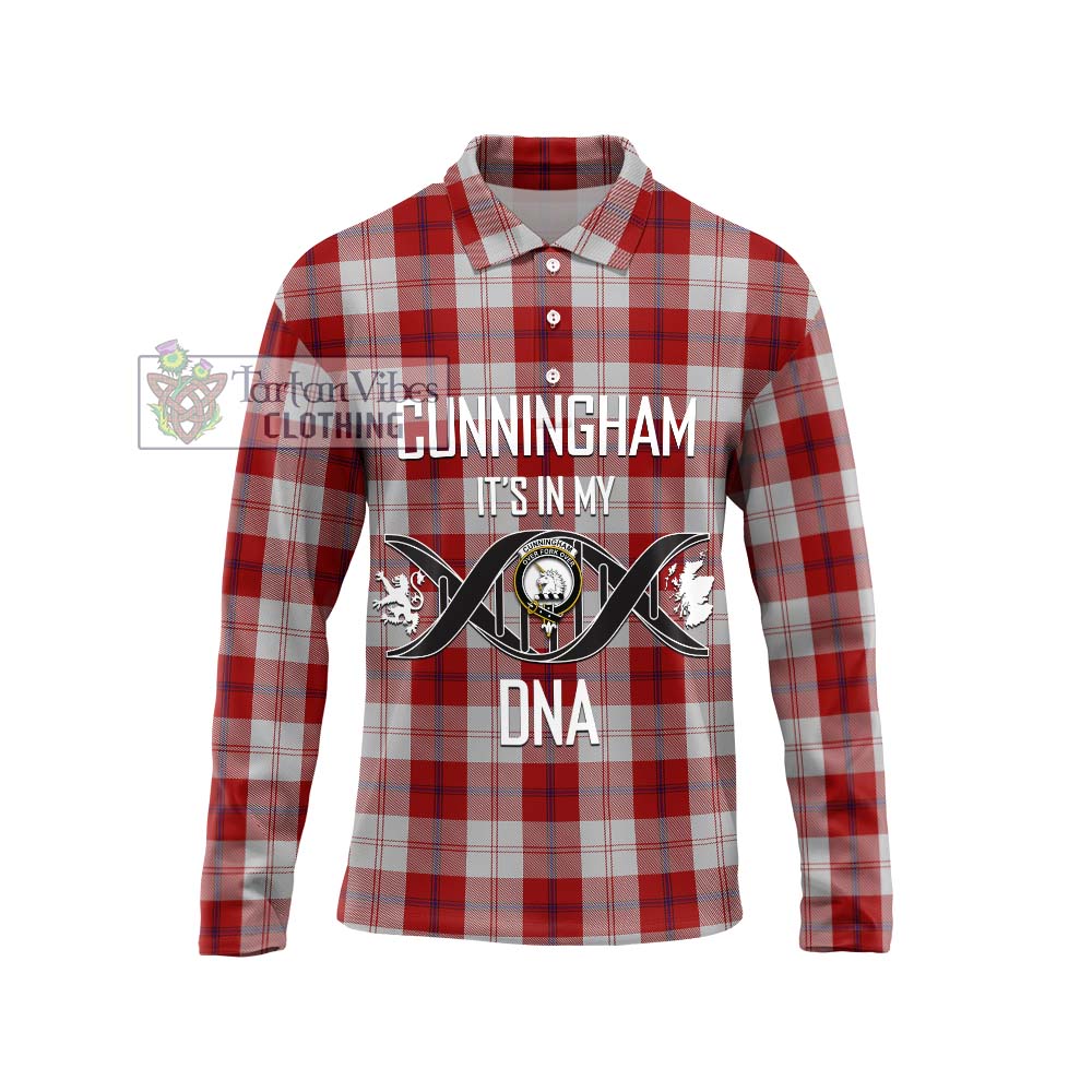 Cunningham Dress Tartan Long Sleeve Polo Shirt with Family Crest DNA In Me Style Unisex - Tartanvibesclothing Shop