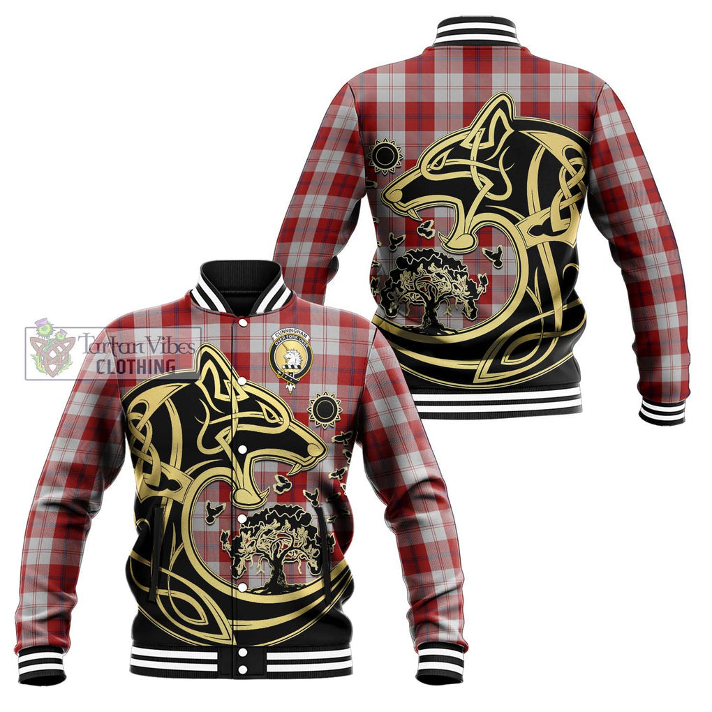 Cunningham Dress Tartan Baseball Jacket with Family Crest Celtic Wolf Style Unisex - Tartan Vibes Clothing