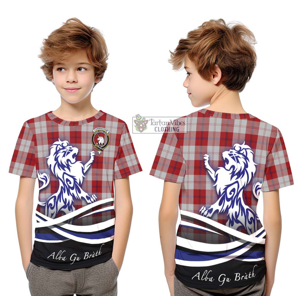 Cunningham Dress Tartan Kid T-Shirt with Alba Gu Brath Regal Lion Emblem Youth XL Size14 - Tartanvibesclothing Shop