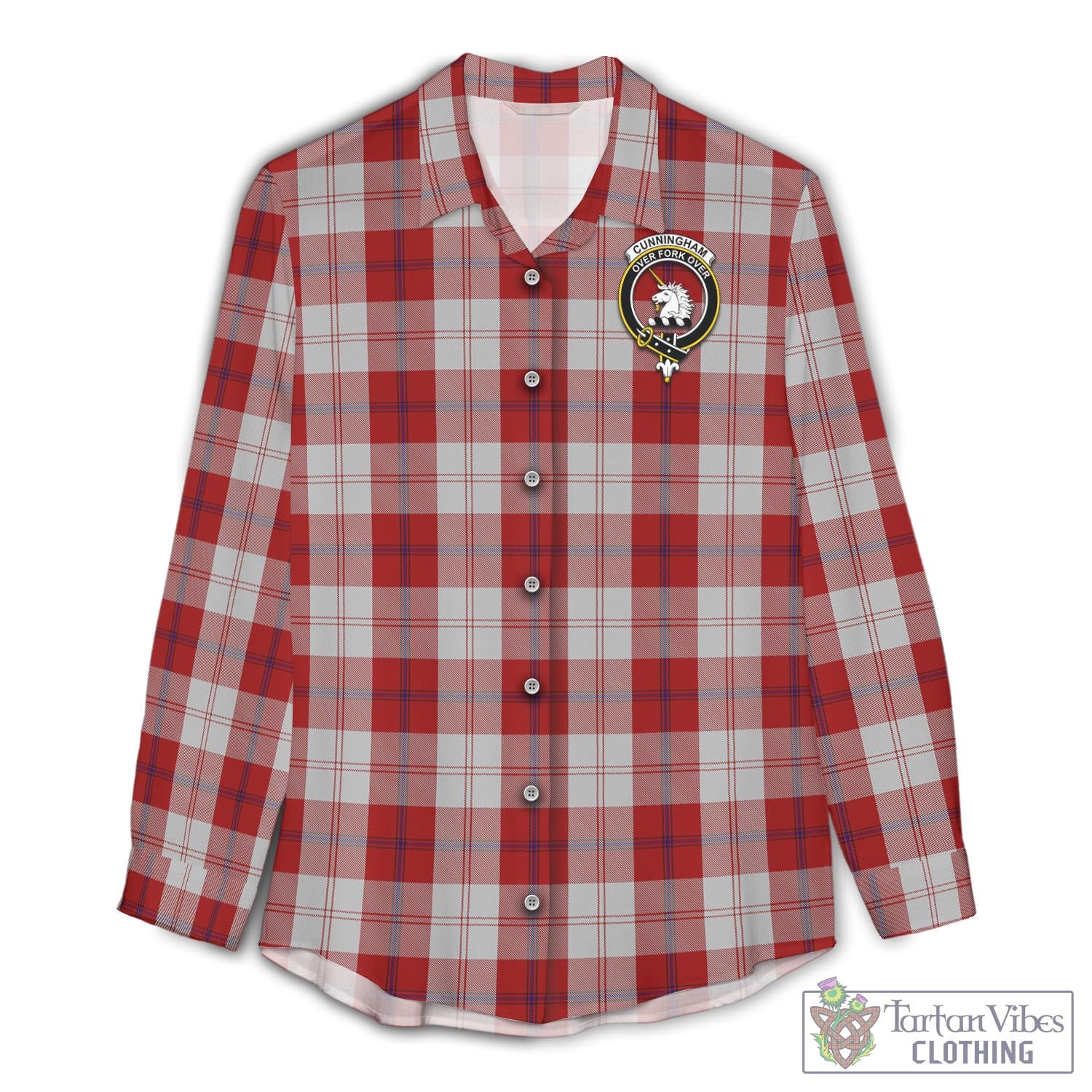 Tartan Vibes Clothing Cunningham Dress Tartan Womens Casual Shirt with Family Crest