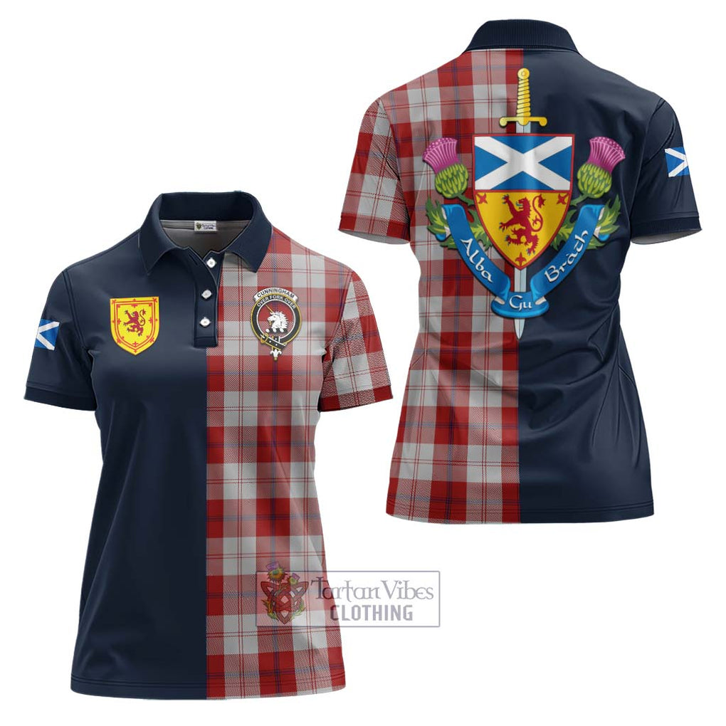 Tartan Vibes Clothing Cunningham Dress Tartan Women's Polo Shirt with Scottish Lion Royal Arm Half Style