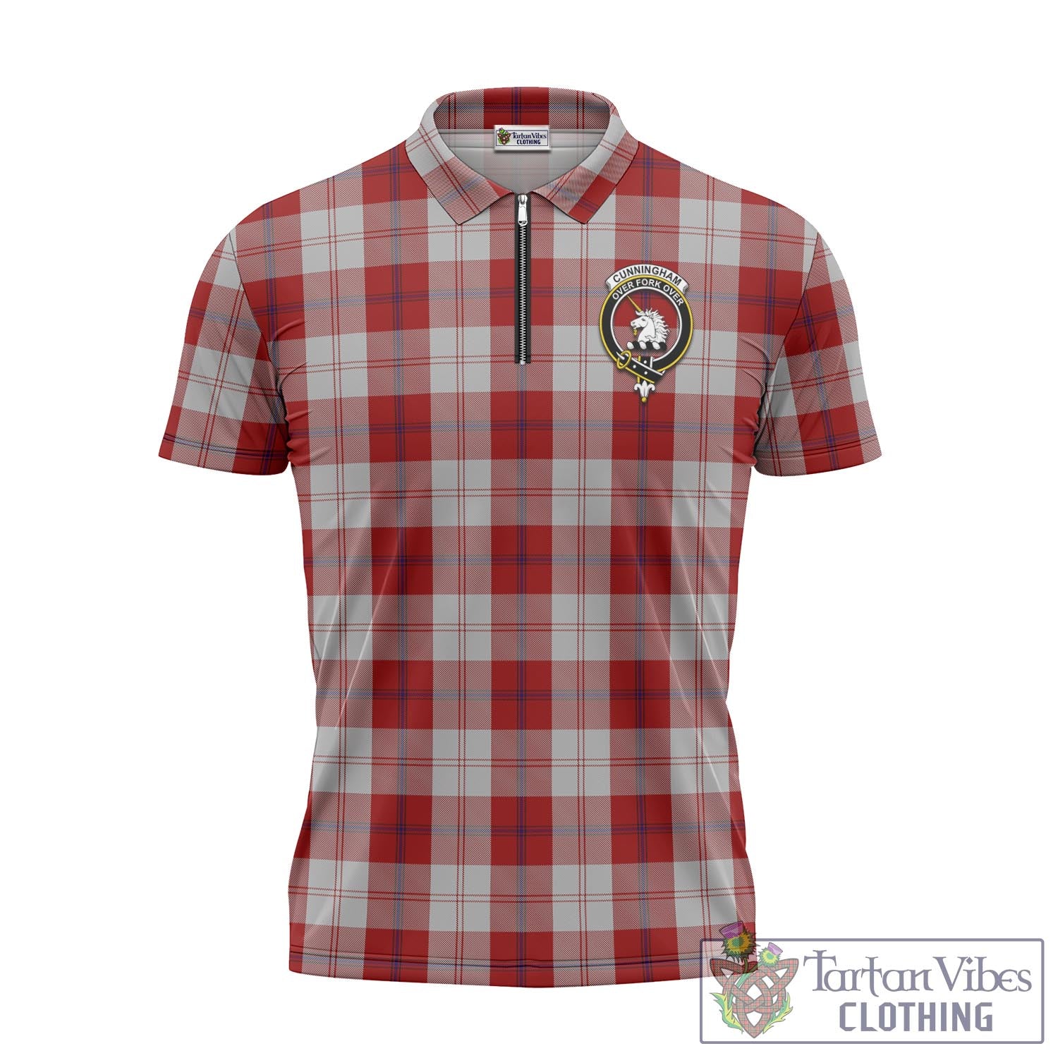 Tartan Vibes Clothing Cunningham Dress Tartan Zipper Polo Shirt with Family Crest