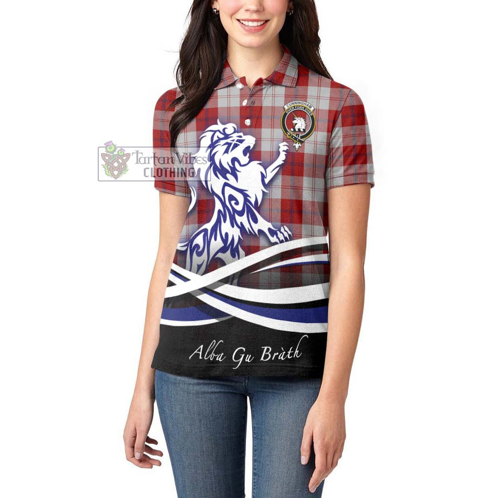 Cunningham Dress Tartan Women's Polo Shirt with Alba Gu Brath Regal Lion Emblem - Tartanvibesclothing Shop