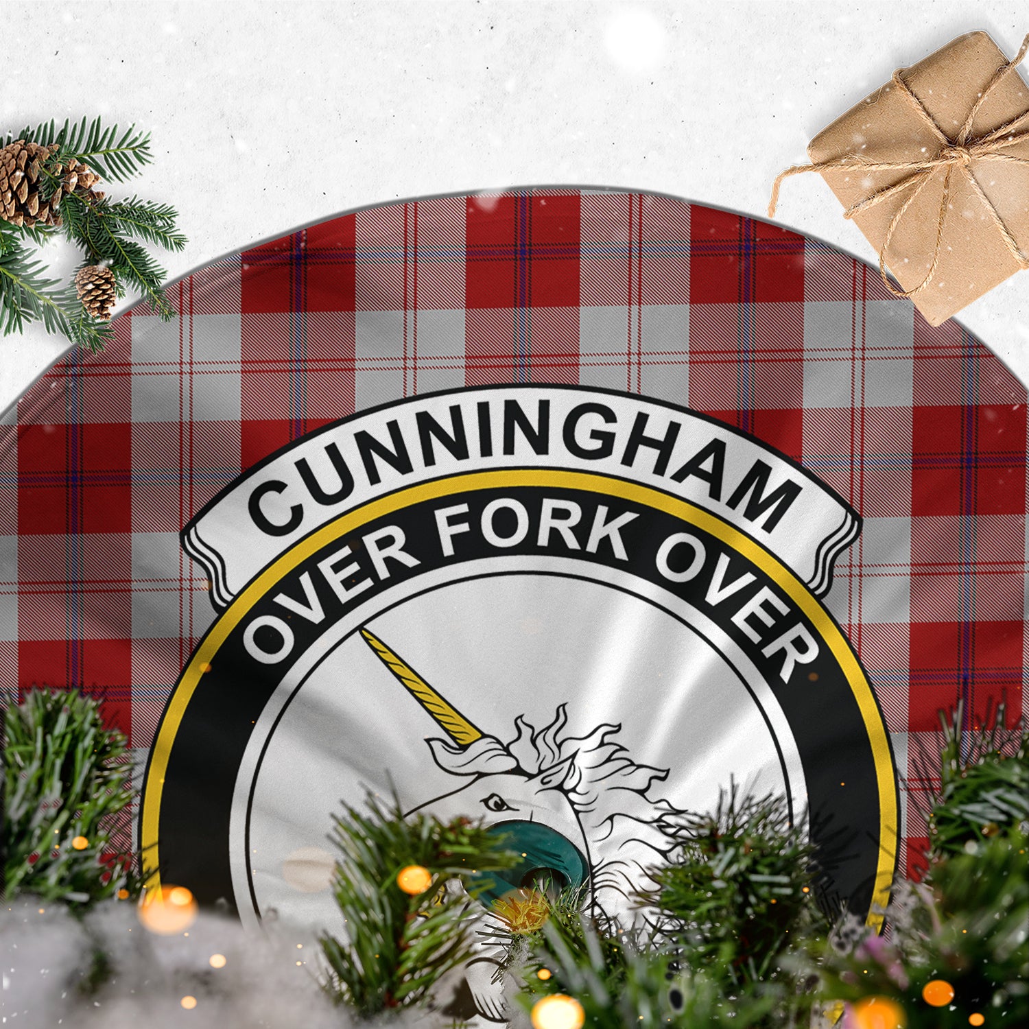 Cunningham Dress Tartan Christmas Tree Skirt with Family Crest - Tartanvibesclothing