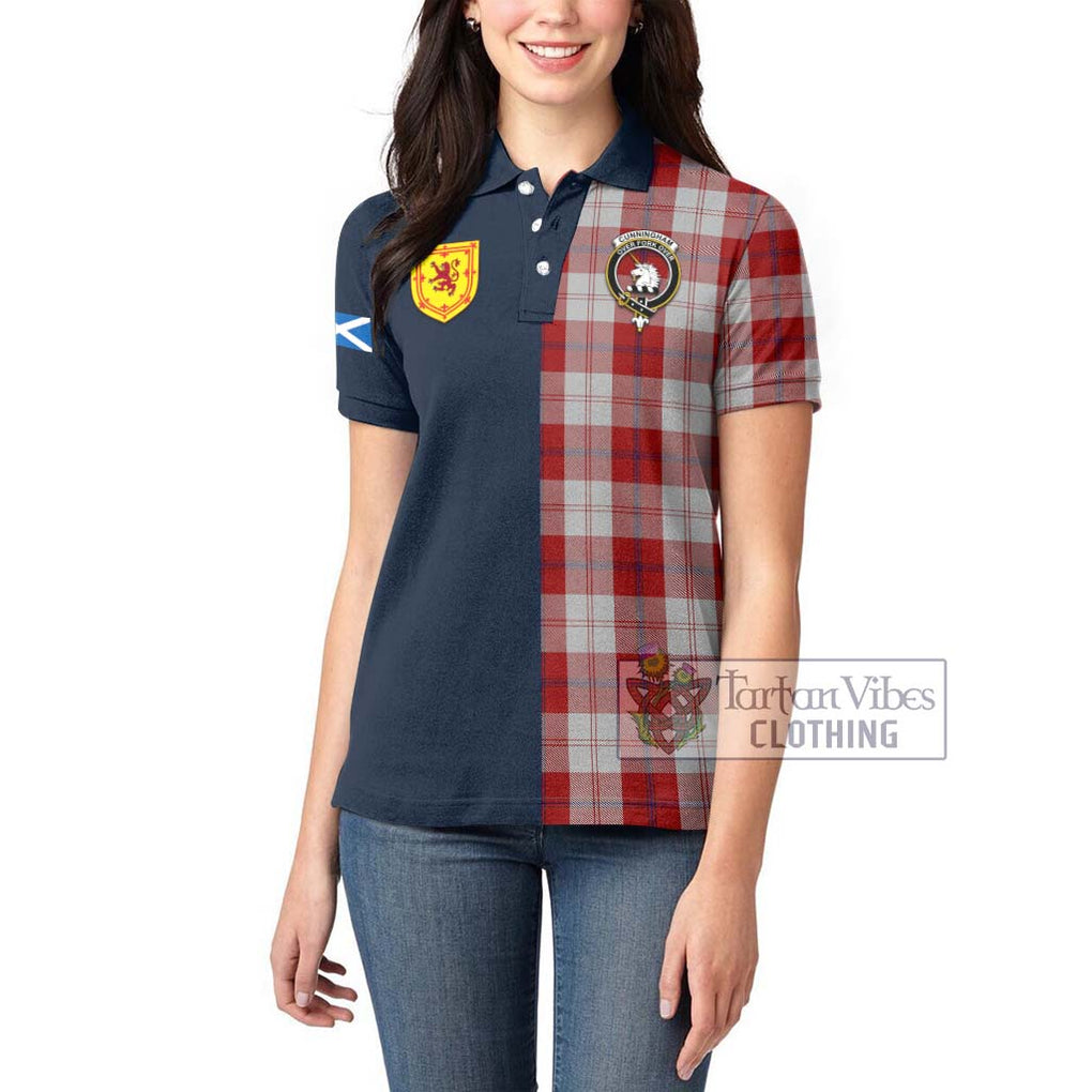 Tartan Vibes Clothing Cunningham Dress Tartan Women's Polo Shirt with Scottish Lion Royal Arm Half Style