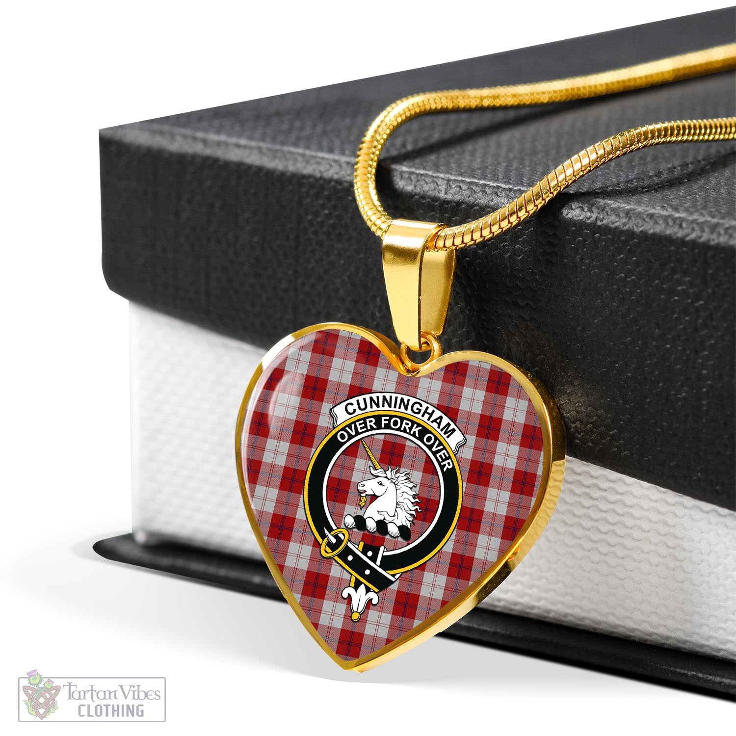 Tartan Vibes Clothing Cunningham Dress Tartan Heart Necklace with Family Crest