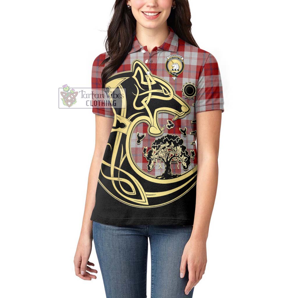 Tartan Vibes Clothing Cunningham Dress Tartan Women's Polo Shirt with Family Crest Celtic Wolf Style