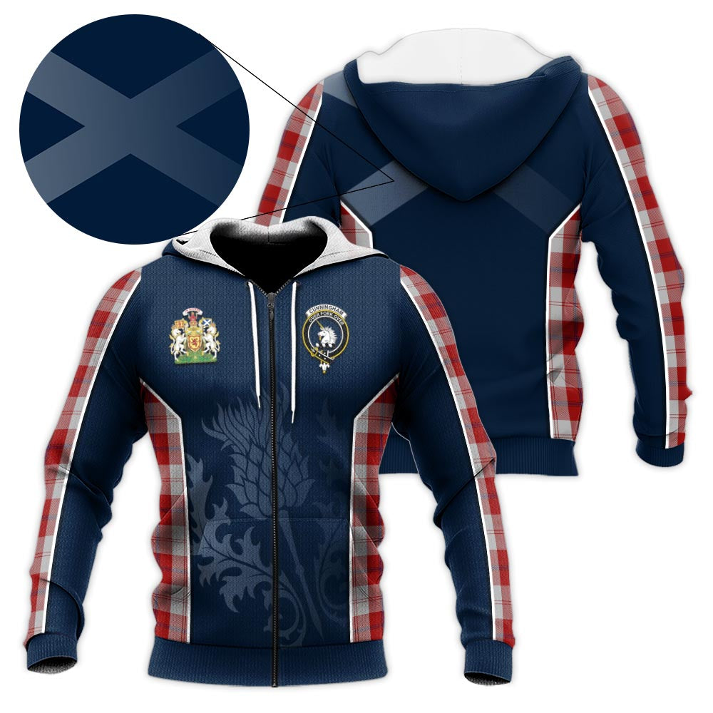 Tartan Vibes Clothing Cunningham Dress Tartan Knitted Hoodie with Family Crest and Scottish Thistle Vibes Sport Style