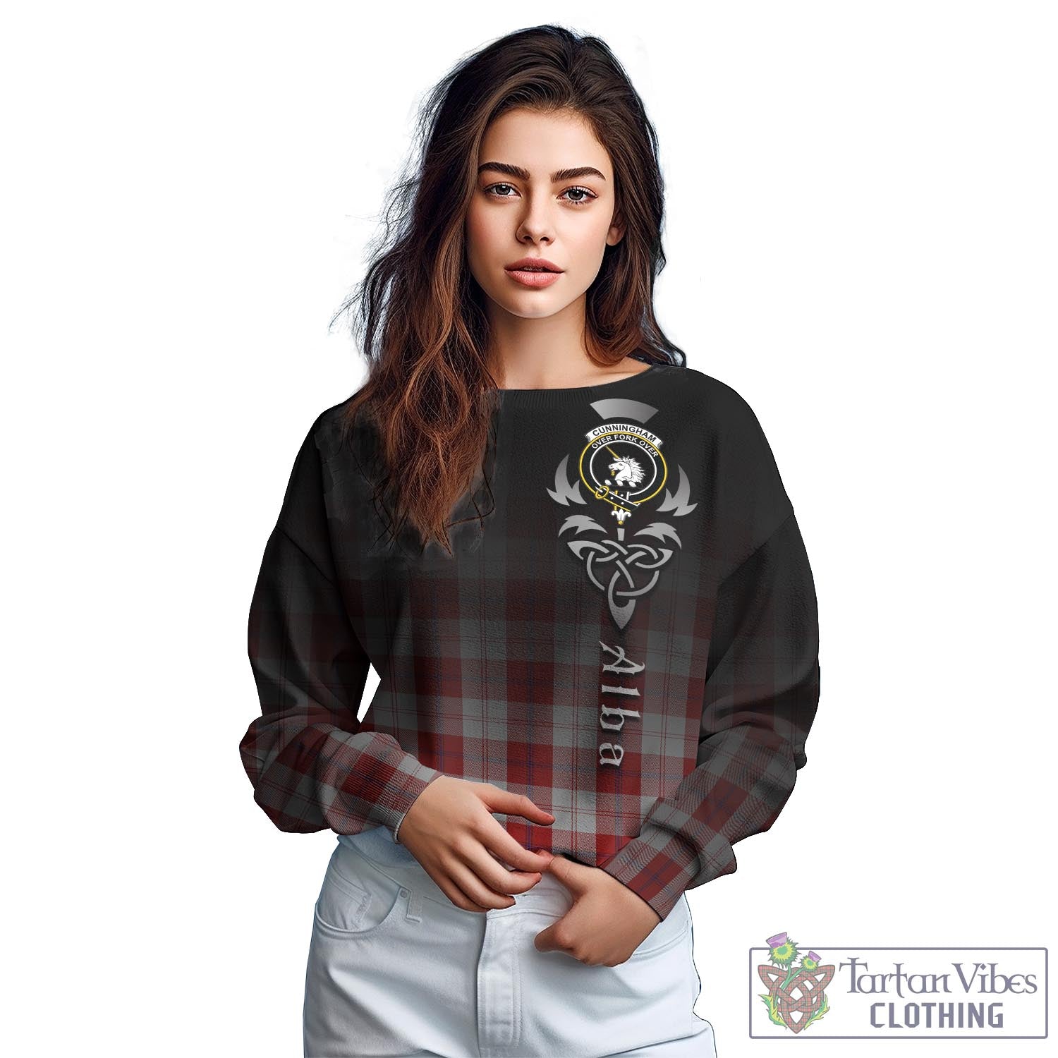 Tartan Vibes Clothing Cunningham Dress Tartan Sweatshirt Featuring Alba Gu Brath Family Crest Celtic Inspired