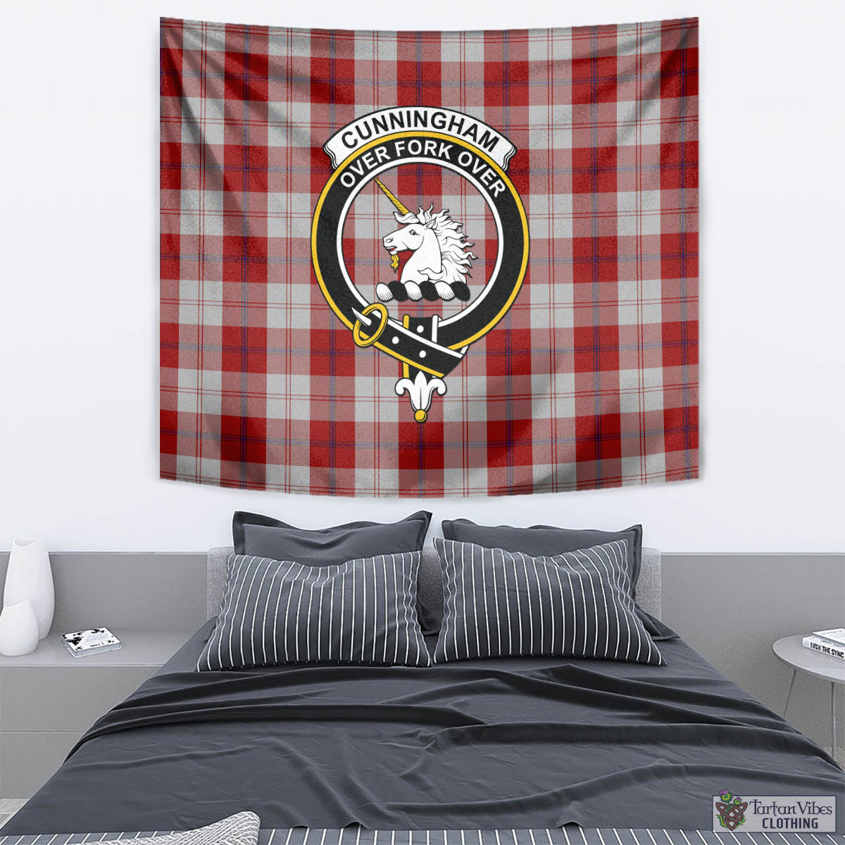 Tartan Vibes Clothing Cunningham Dress Tartan Tapestry Wall Hanging and Home Decor for Room with Family Crest