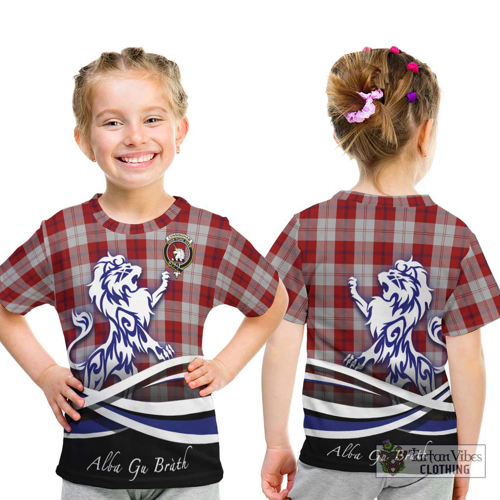 Cunningham Dress Tartan Kid T-Shirt with Alba Gu Brath Regal Lion Emblem - Tartanvibesclothing Shop